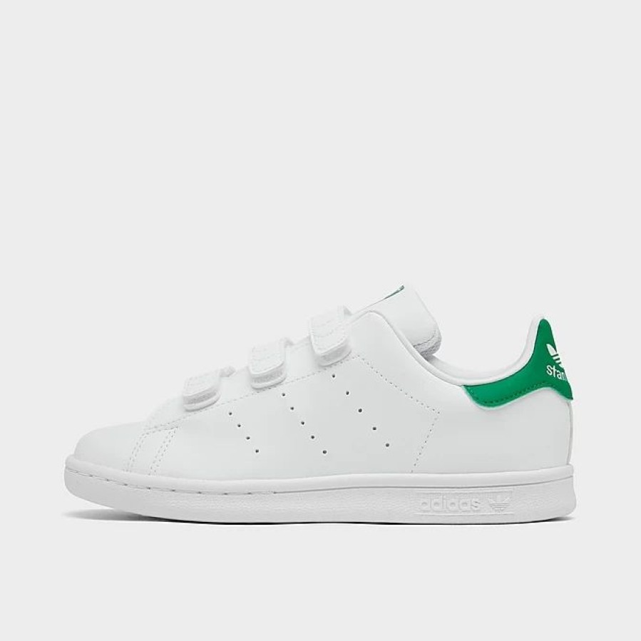 Kids * | Little Kids' Adidas Originals Stan Smith Primegreen Hook-And-Loop Casual Shoes Cloud White/Cloud White/Green Fx7534 100