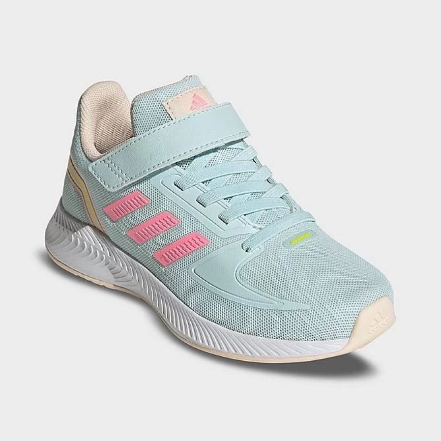 Kids * | Girls' Big Kids' Adidas Runfalcon 2.0 Stretch Lace Running Shoes Almost Blue/Beam Pink/Bliss Orange Hr1398 450