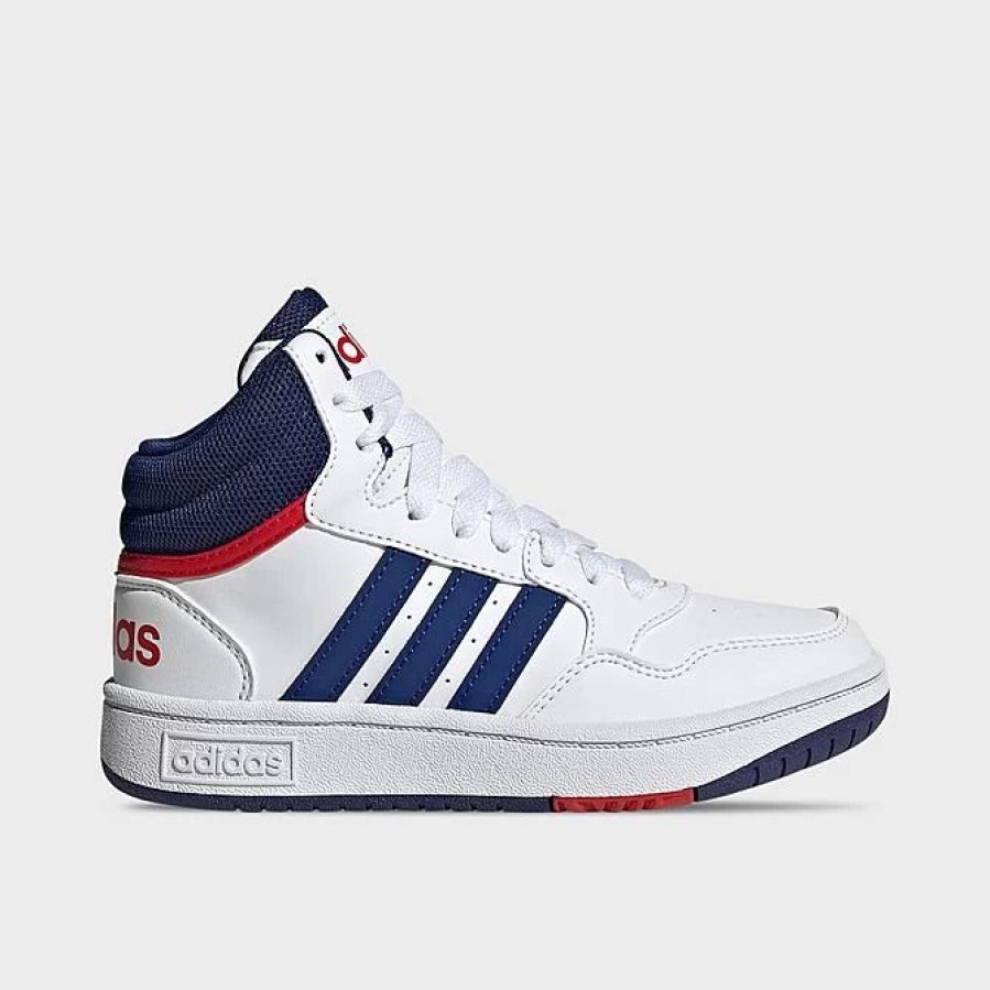 Kids * | Big Kids' Adidas Hoops Mid Casual Shoes White/Victory Blue/Better Scarlet Gz9647 100