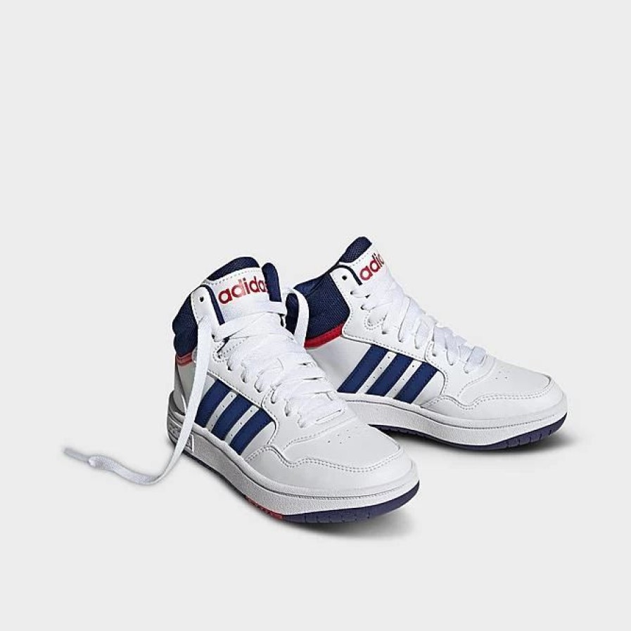 Kids * | Big Kids' Adidas Hoops Mid Casual Shoes White/Victory Blue/Better Scarlet Gz9647 100