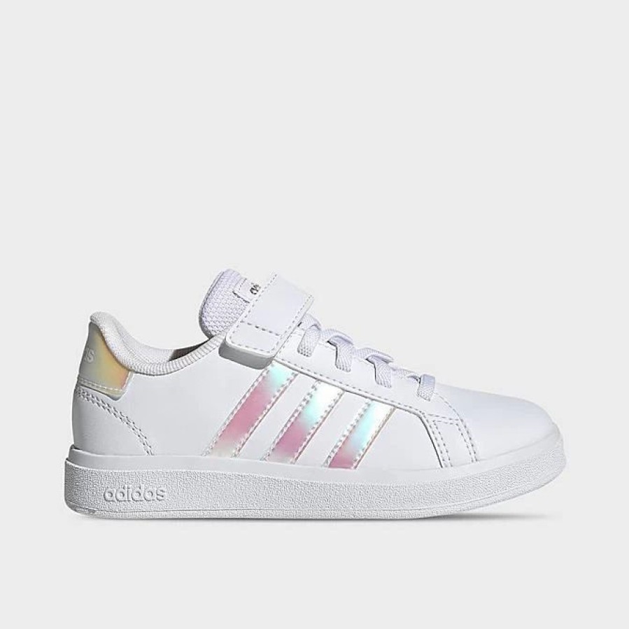 Kids * | Big Kids' Adidas Grand Court 2.0 Stretch Lace Casual Shoes Cloud White/Iridescent/Cloud White Gy2327 100