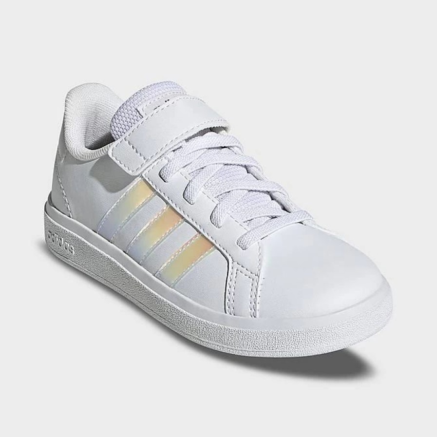 Kids * | Big Kids' Adidas Grand Court 2.0 Stretch Lace Casual Shoes Cloud White/Iridescent/Cloud White Gy2327 100