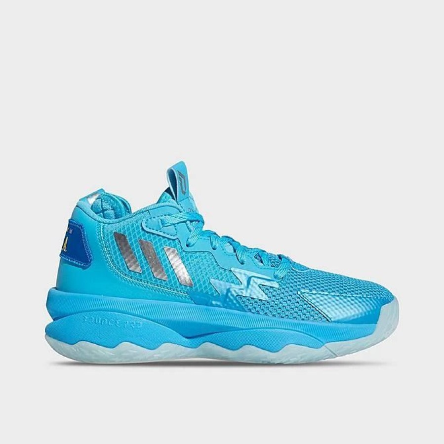 Kids * | Big Kids' Adidas Dame 8 Basketball Shoes Signal Cyan/Silver Metallic/Shock Cyan Gw8998 443