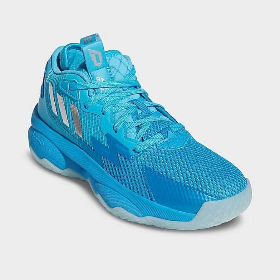 Kids * | Big Kids' Adidas Dame 8 Basketball Shoes Signal Cyan/Silver Metallic/Shock Cyan Gw8998 443