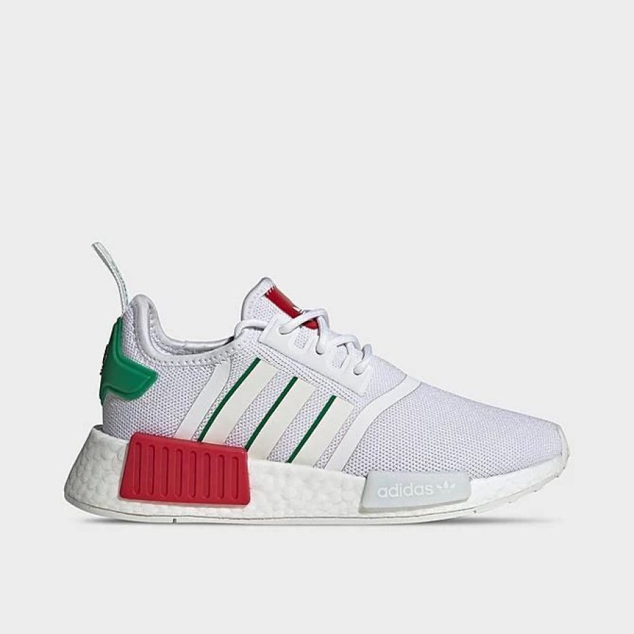 Kids * | Big Kids' Adidas Originals Nmd R1 Casual Shoes Cloud White/Off White/Green Hq9987 100