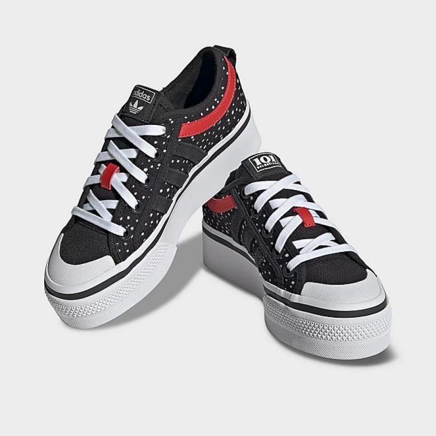 Kids * | Girls' Big Kids' Adidas Originals X Disney 101 Dalmatians Nizza Platform Casual Shoes Core Black/Carbon/Red If5145 001