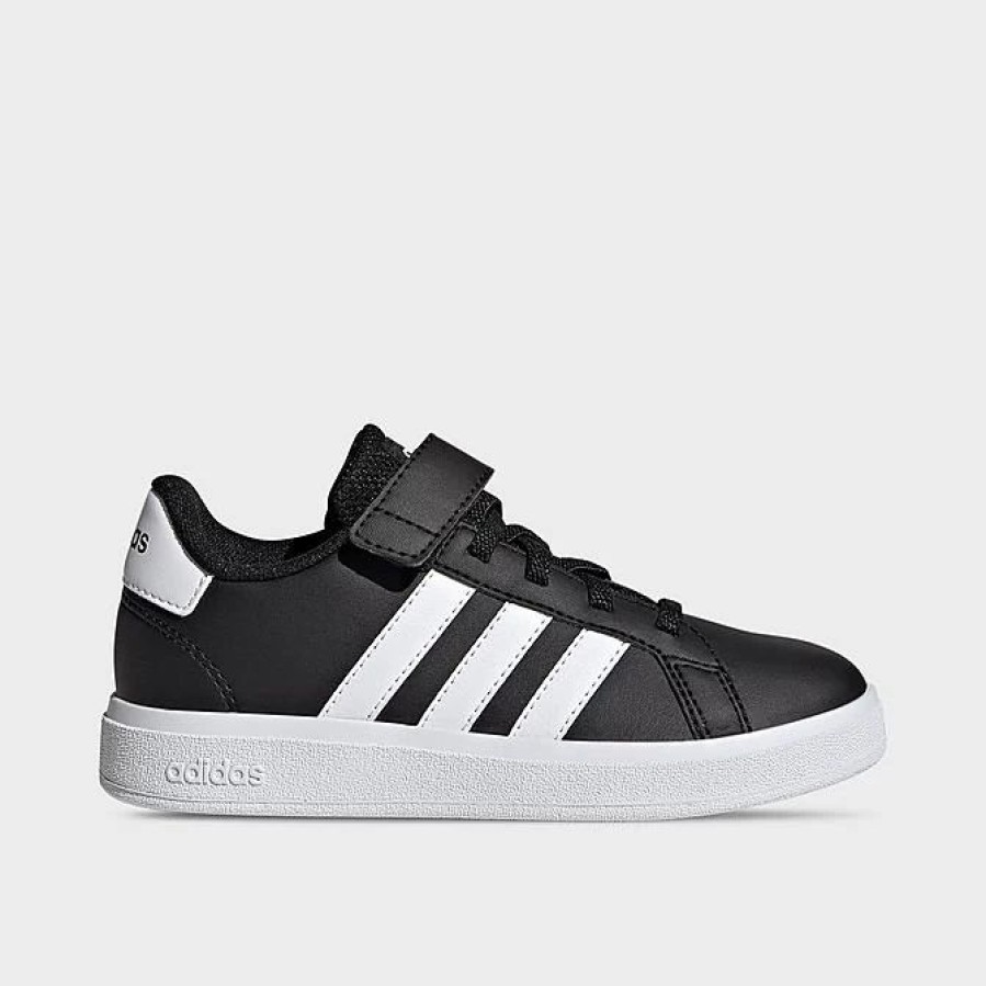 Kids * | Little Kids' Adidas Grand Court Hook-And-Loop Stretch Lace Casual Shoes Black/White/Black Gw6513P 001