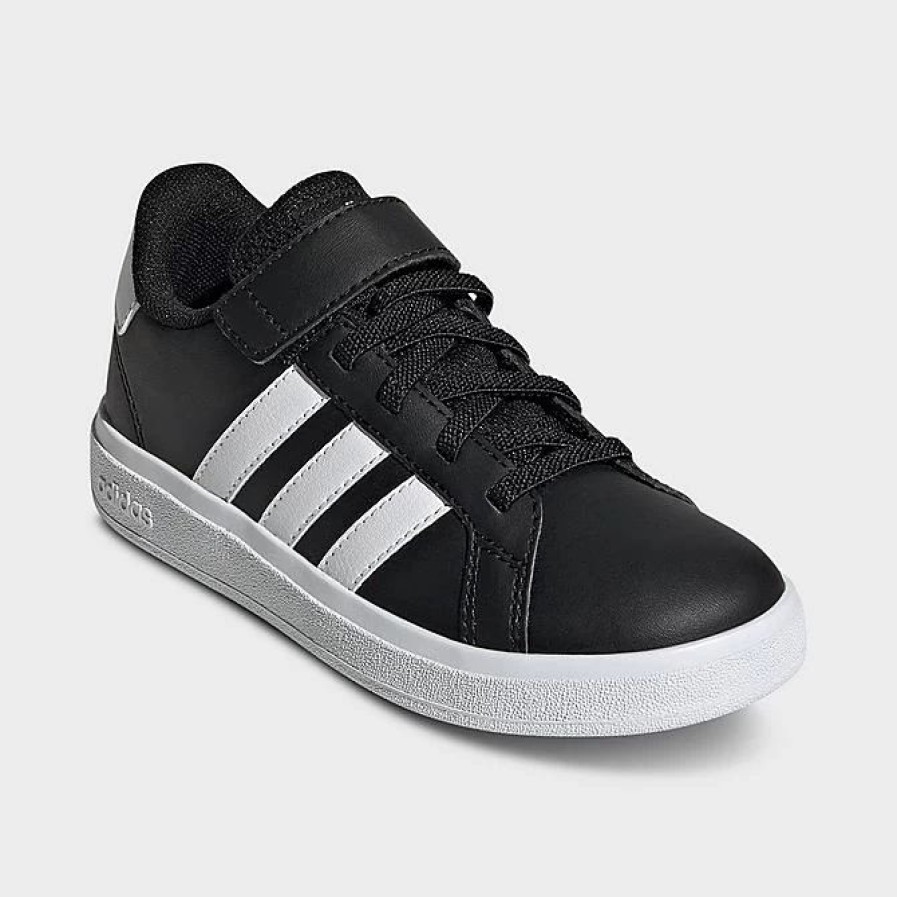 Kids * | Little Kids' Adidas Grand Court Hook-And-Loop Stretch Lace Casual Shoes Black/White/Black Gw6513P 001