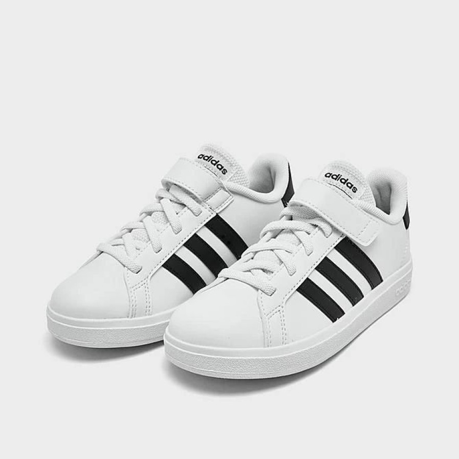 Kids * | Little Kids' Adidas Grand Court Hook-And-Loop Stretch Lace Casual Shoes Cloud White/Core Black/Core Black Gw6521 100