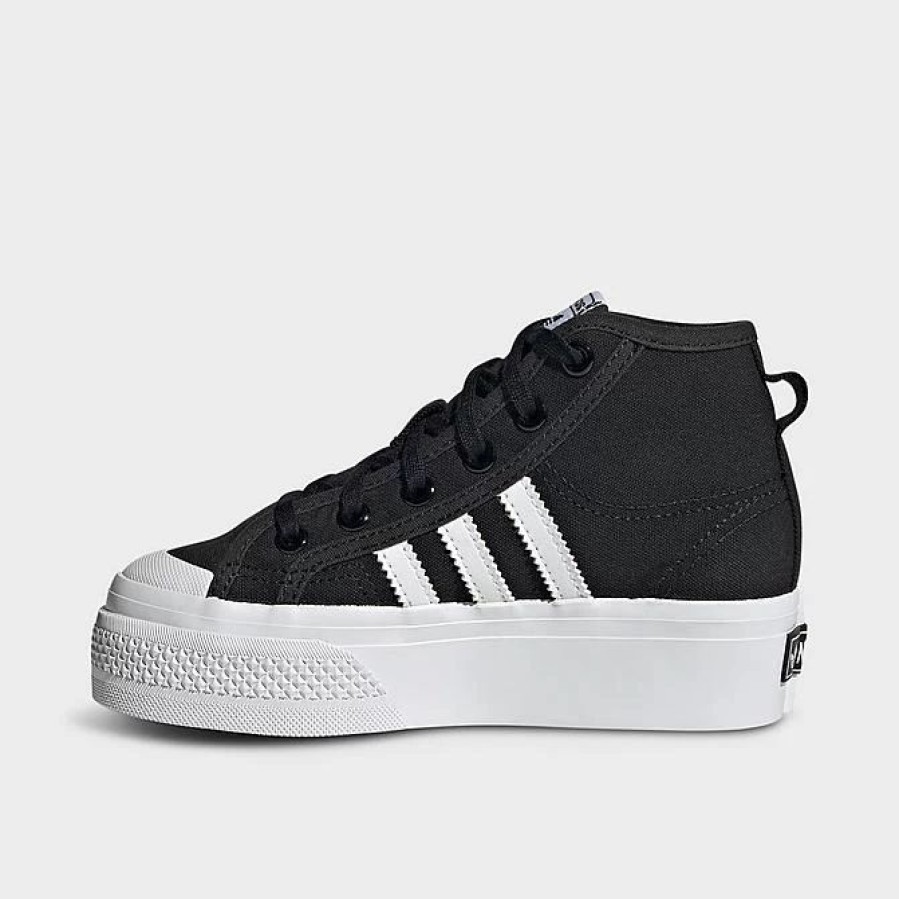 Kids * | Girls' Little Kids' Adidas Originals Nizza Platform Mid Casual Shoes Core Black/Cloud White/Core Black Gy9955 001