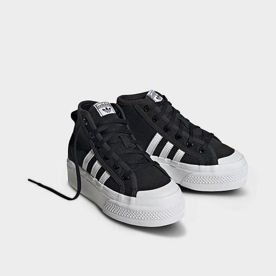 Kids * | Girls' Little Kids' Adidas Originals Nizza Platform Mid Casual Shoes Core Black/Cloud White/Core Black Gy9955 001