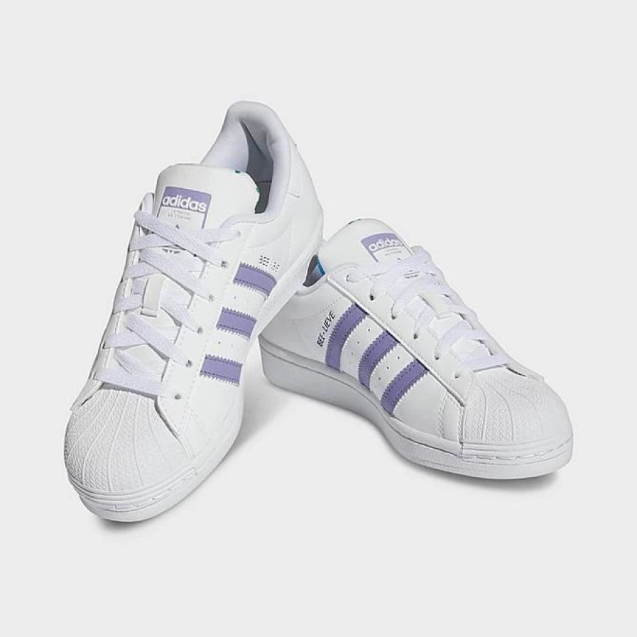 Kids * | Big Kids' Adidas Originals Superstar Recycled Casual Shoes White/Magic Lilac/Energy Ink Hp6215 100