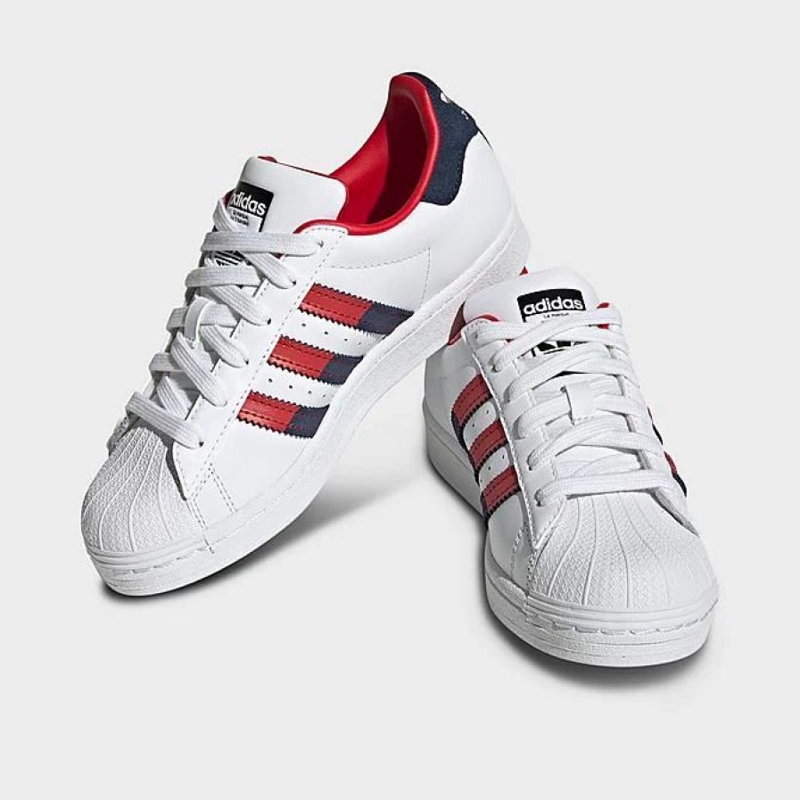 Kids * | Big Kids' Adidas Originals Superstar Recycled Casual Shoes White/Better Scarlet/Night Indigo Hq8728 100