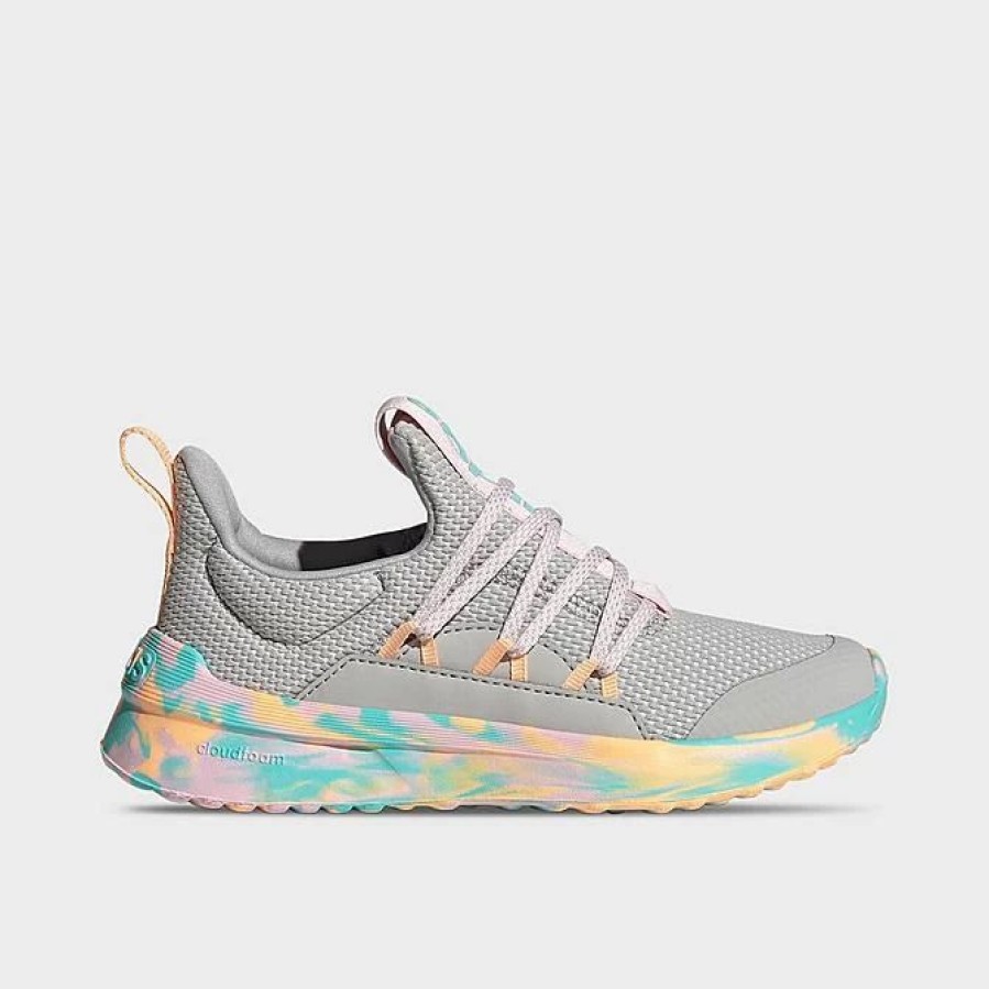 Kids * | Big Kids' Adidas Lite Racer Adapt 5.0 Stretch Lace Casual Shoes Grey/Clear Pink/Flash Aqua Ig5400 033