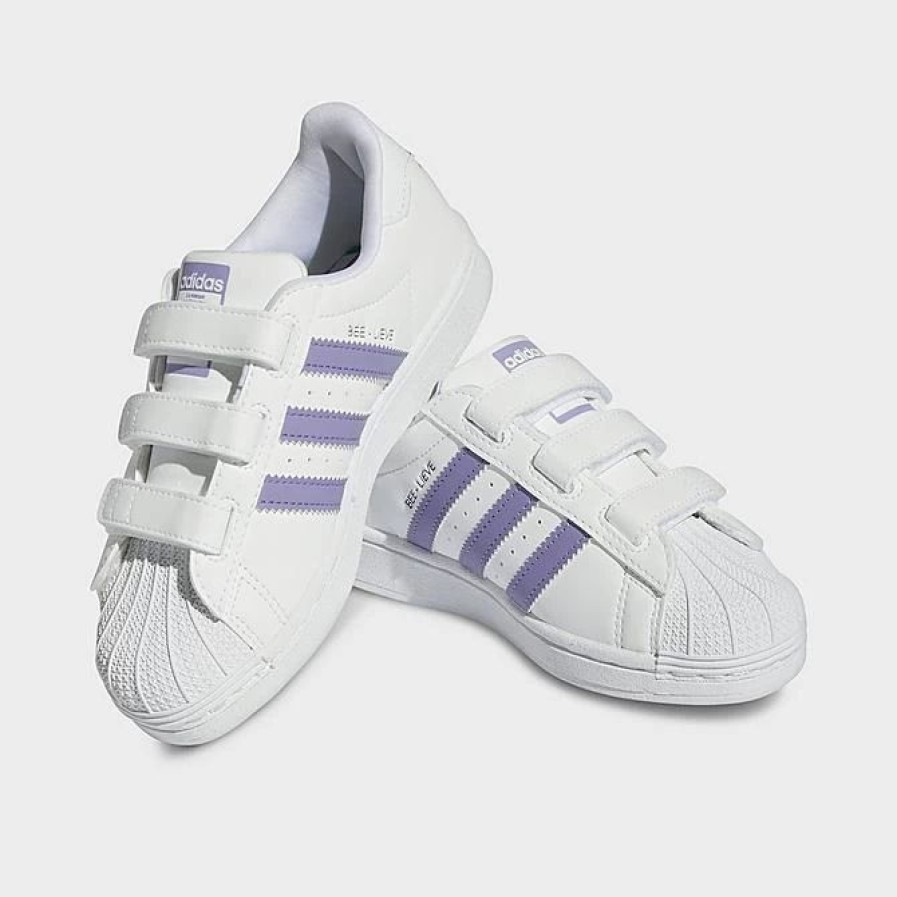 Kids * | Little Kids' Adidas Originals Superstar Hook-And-Loop Casual Shoes White/Magic Lilac/Energy Ink Hp6217 100