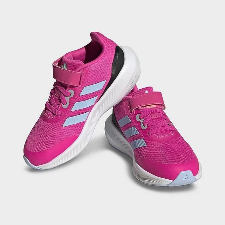 Kids * | Big Kids' Adidas Runfalcon 3.0 Elastic Lace Hook-And-Loop Strap Running Shoes Lucid Fuchsia/Blue Dawn/Core Black Hp5874 660